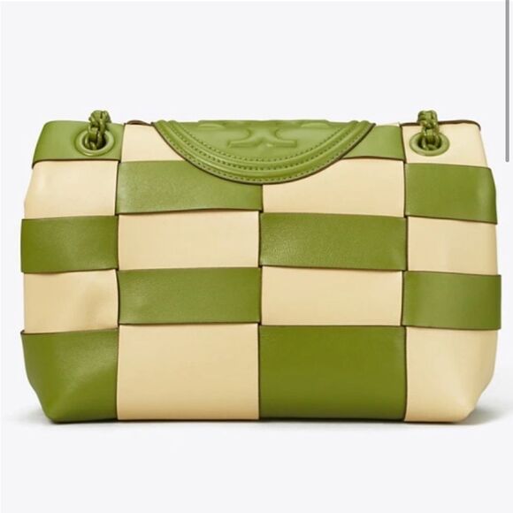 TORY BURCH RARE FLEMING GREEN CREAM PATCHWORK CROSSBODY - Picture 6 of 13